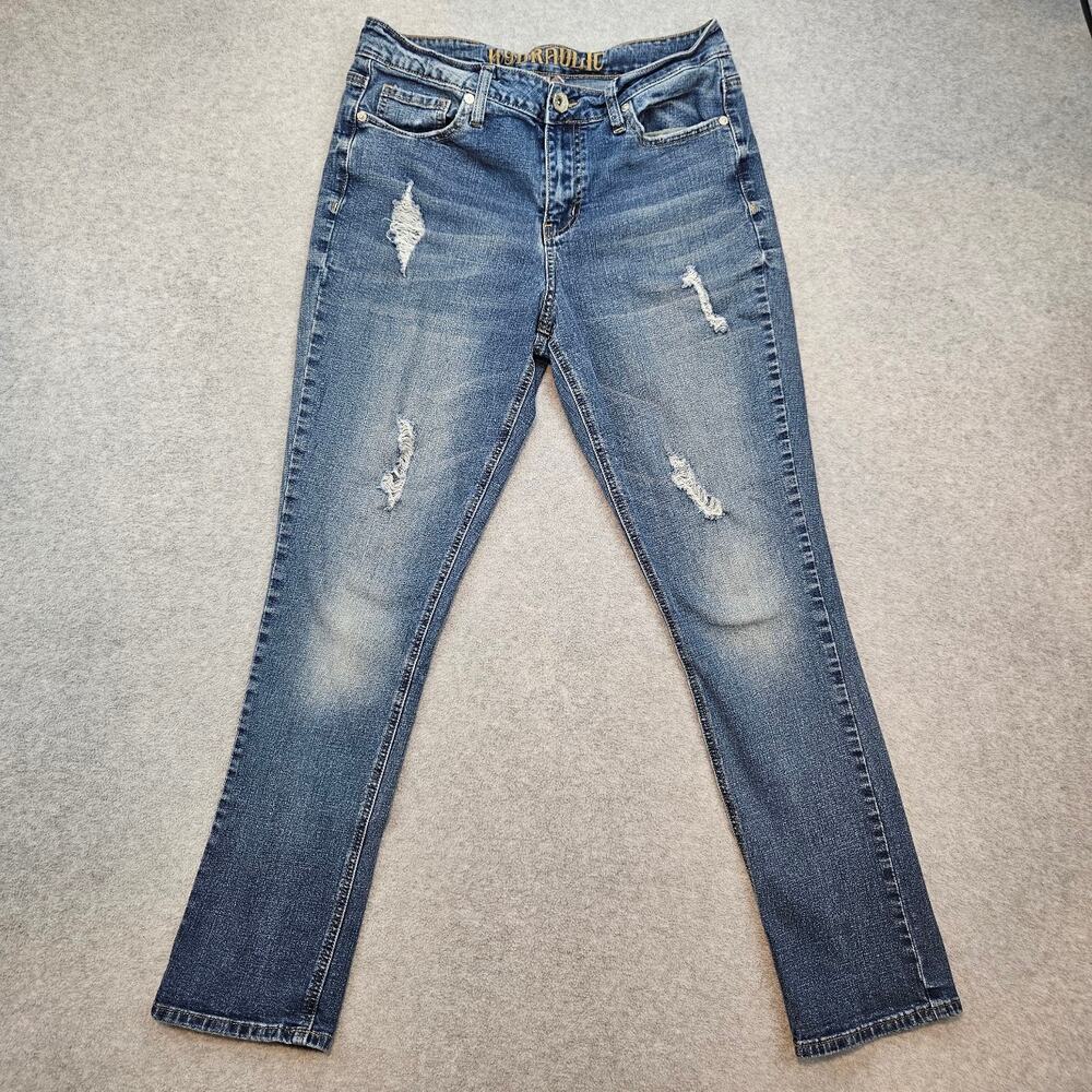 Y2K Grunge Hydraulic Womans Sz 8 Denim Jeans Embroidered Back Waistband Logo
